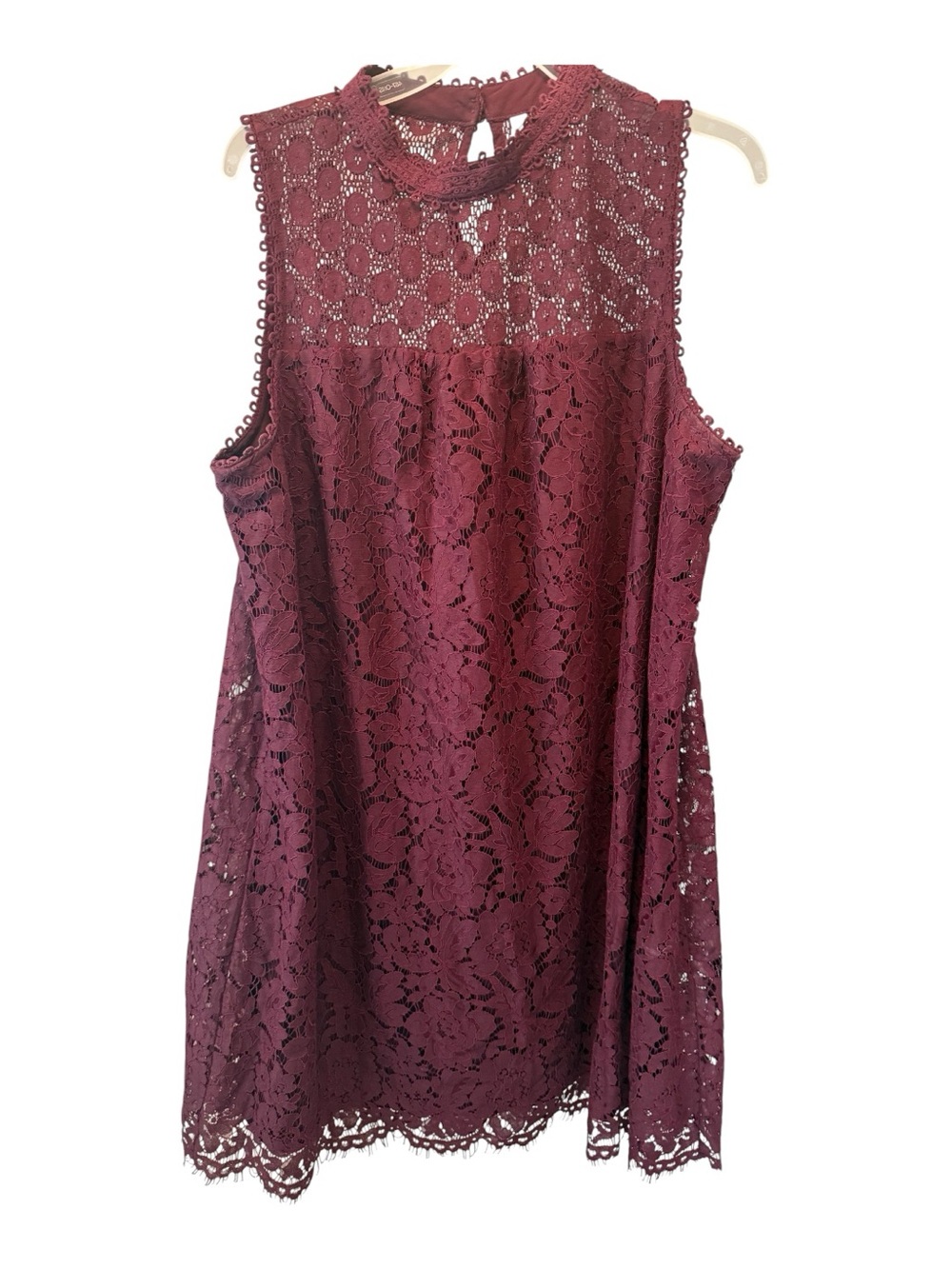 Romantic Burgundy Lace Mini Dress | Mock Neck Cocktail & Wedding Guest Dress XL